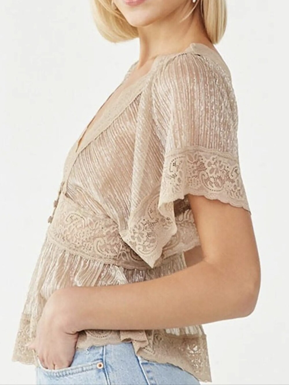 FOREVER 21 Shimmering Lace Blouse in Gold Tan - Picture 2 of 8